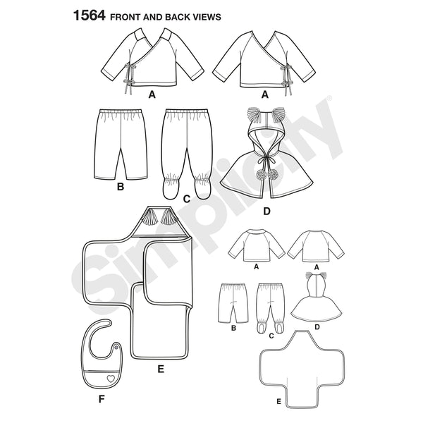 Simplicity Sewing Pattern 1564 Babies’ Top, Trousers, Bib, and Blanket Wrap