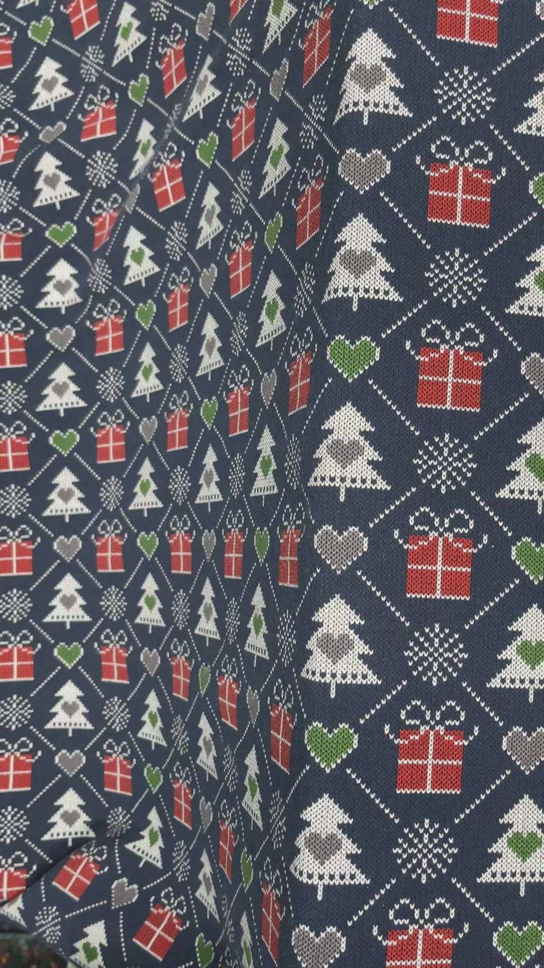 Navy Blue Xmas Tree Print French Terry Brushed Back-4