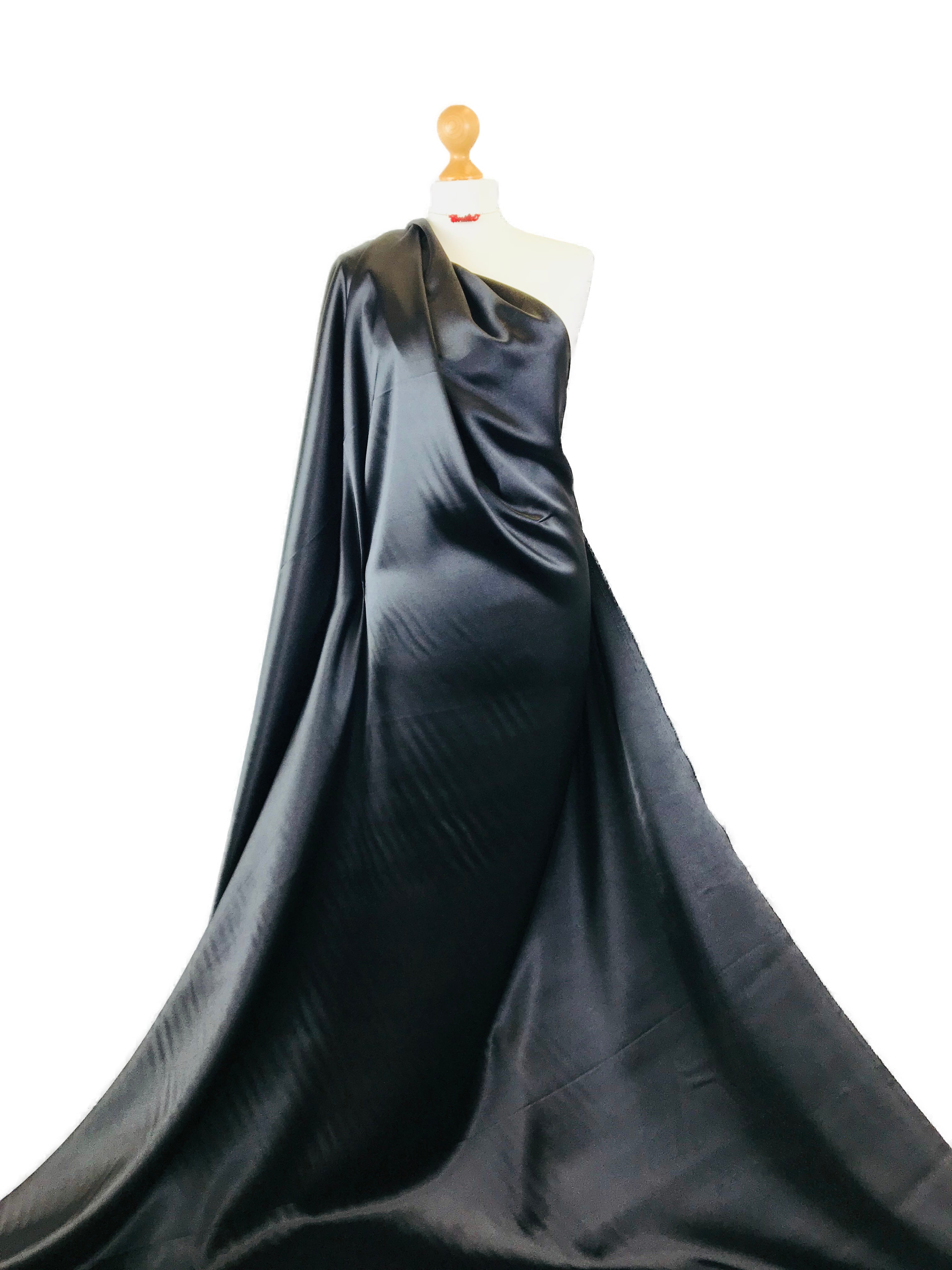 Buy black Stretch Satin 2 Way Stretch Fabric