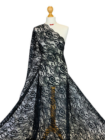 Crochet Floral Lace Fabric - Scalloped Edge Dressmaking Fabric by the Metre