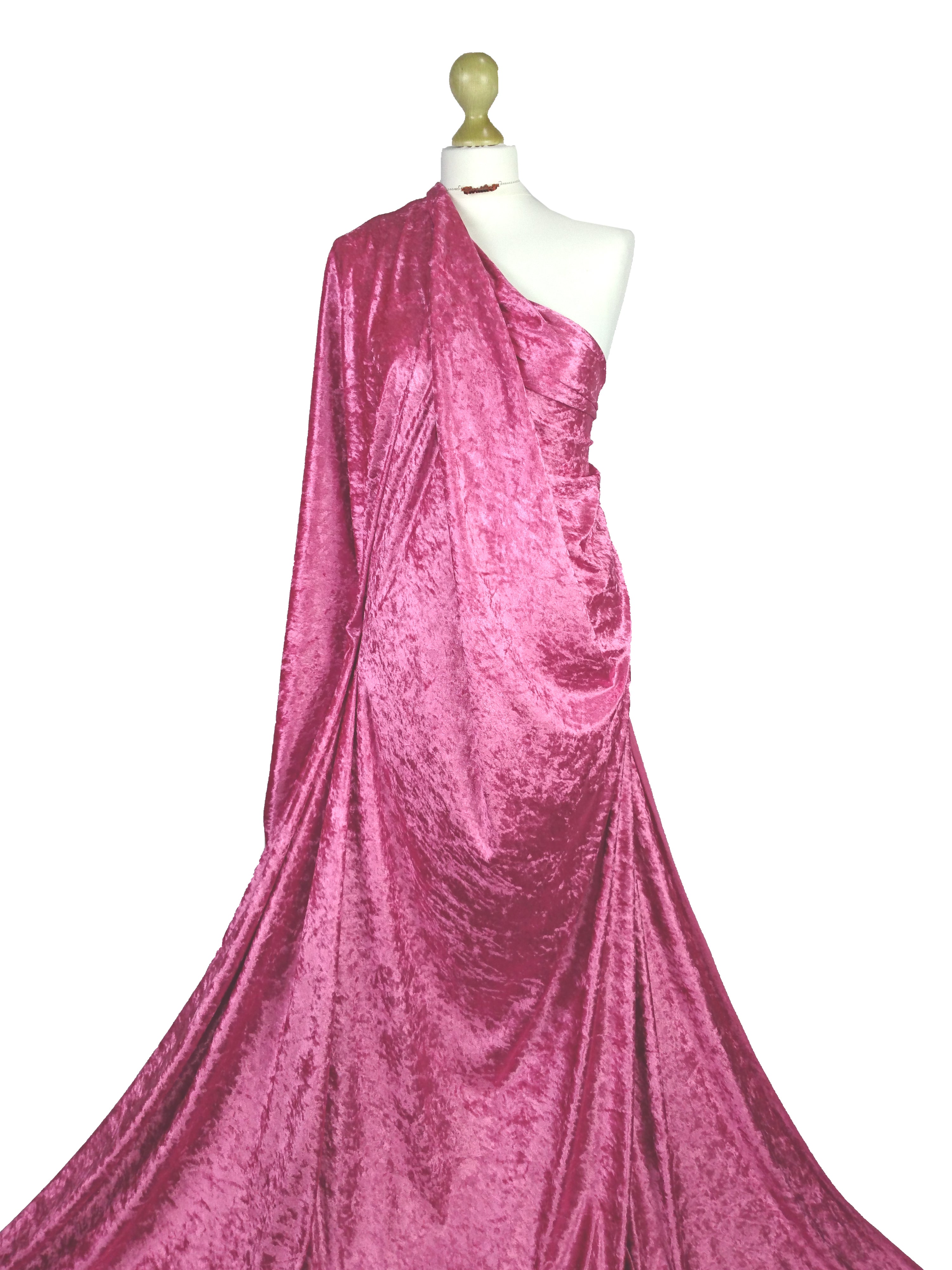 Buy cerise Crushed Velvet 2 Way Stretch Fabric