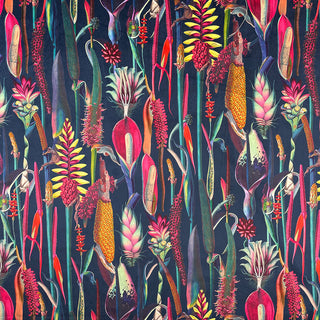Buy botanical-navy Printed Velvet Upholstery Curtain Fabric