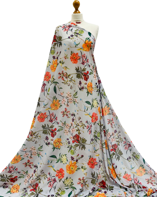 Buy grey-floral Printed Chiffon Voile Fabric