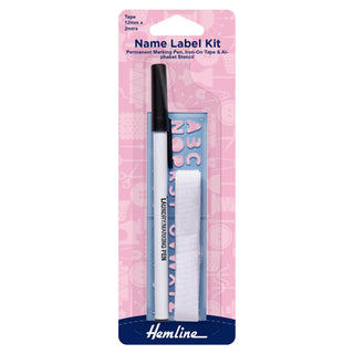 Kit de etiquetas de nombre Hemline: cinta termoadhesiva con bolígrafo y plantilla