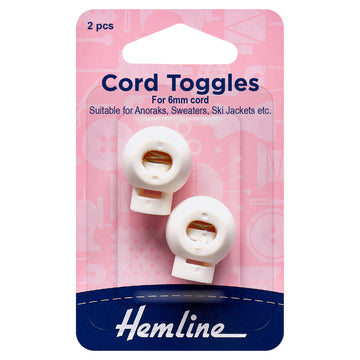 Hemline Cord Toggles: 6mm: 2 Pieces - 0