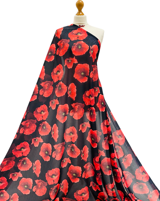 Buy poppies-on-black Printed Chiffon Voile Fabric