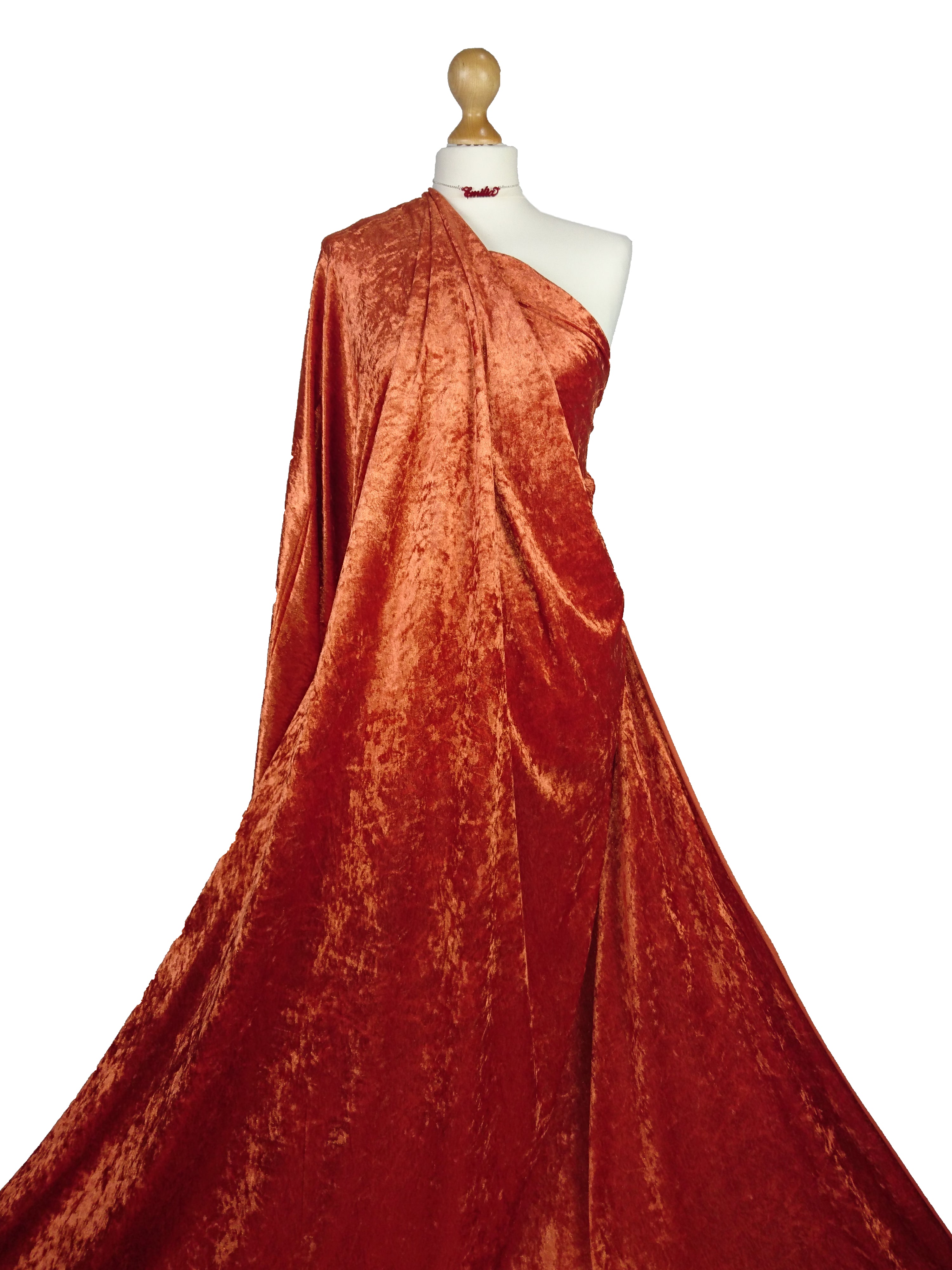 Buy rust Crushed Velvet 2 Way Stretch Fabric