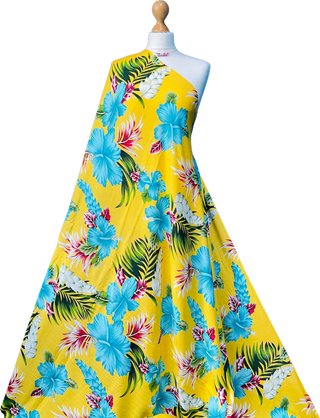 Buy yellow-hawaiian-print Printed 100% Viscose Rayon Fabric