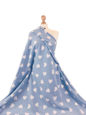 Printed Polar Fleece Fabric - Hearts Design Warm Fabric by the Metre