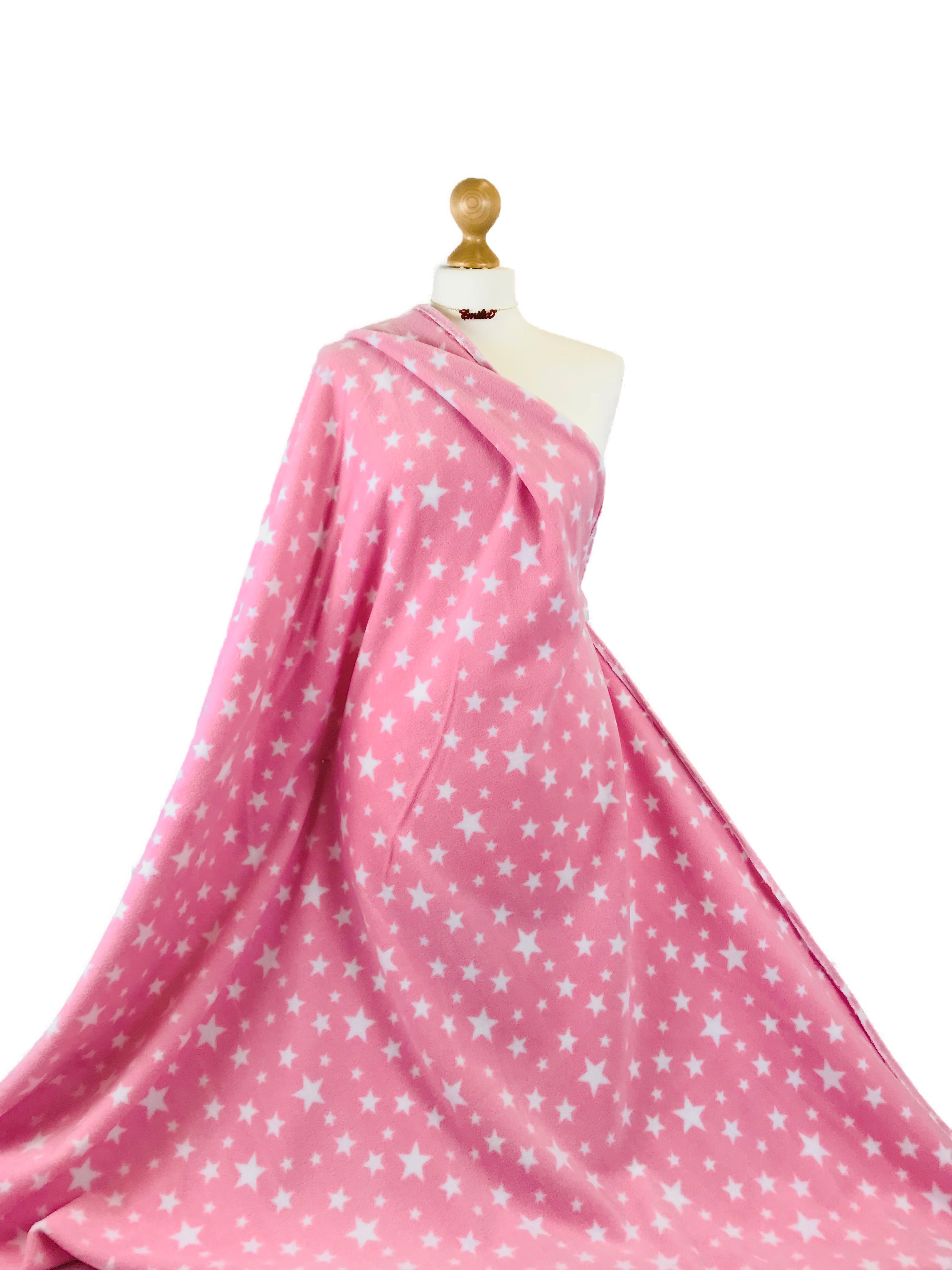 Buy baby-pink-stars Printed Polar Fleece Fabric Spots &amp; Stars Prints