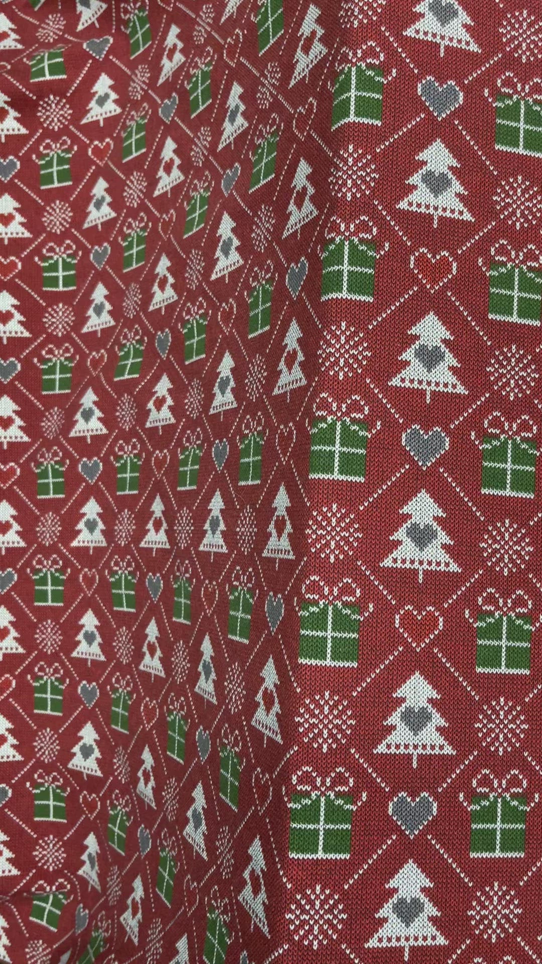 Dark Red Xmas Tree Print French Terry Brushed Back-4