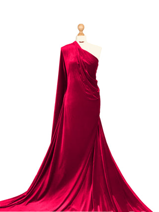 Buy bright-red Velour Velvet 4 Way Stretch Fabric