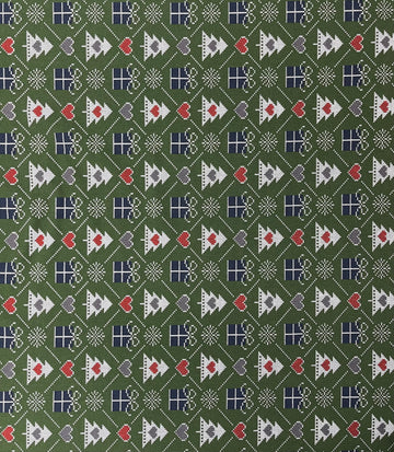 Tela francesa de rizo cepillado con estampado de árbol de Navidad de color verde botella