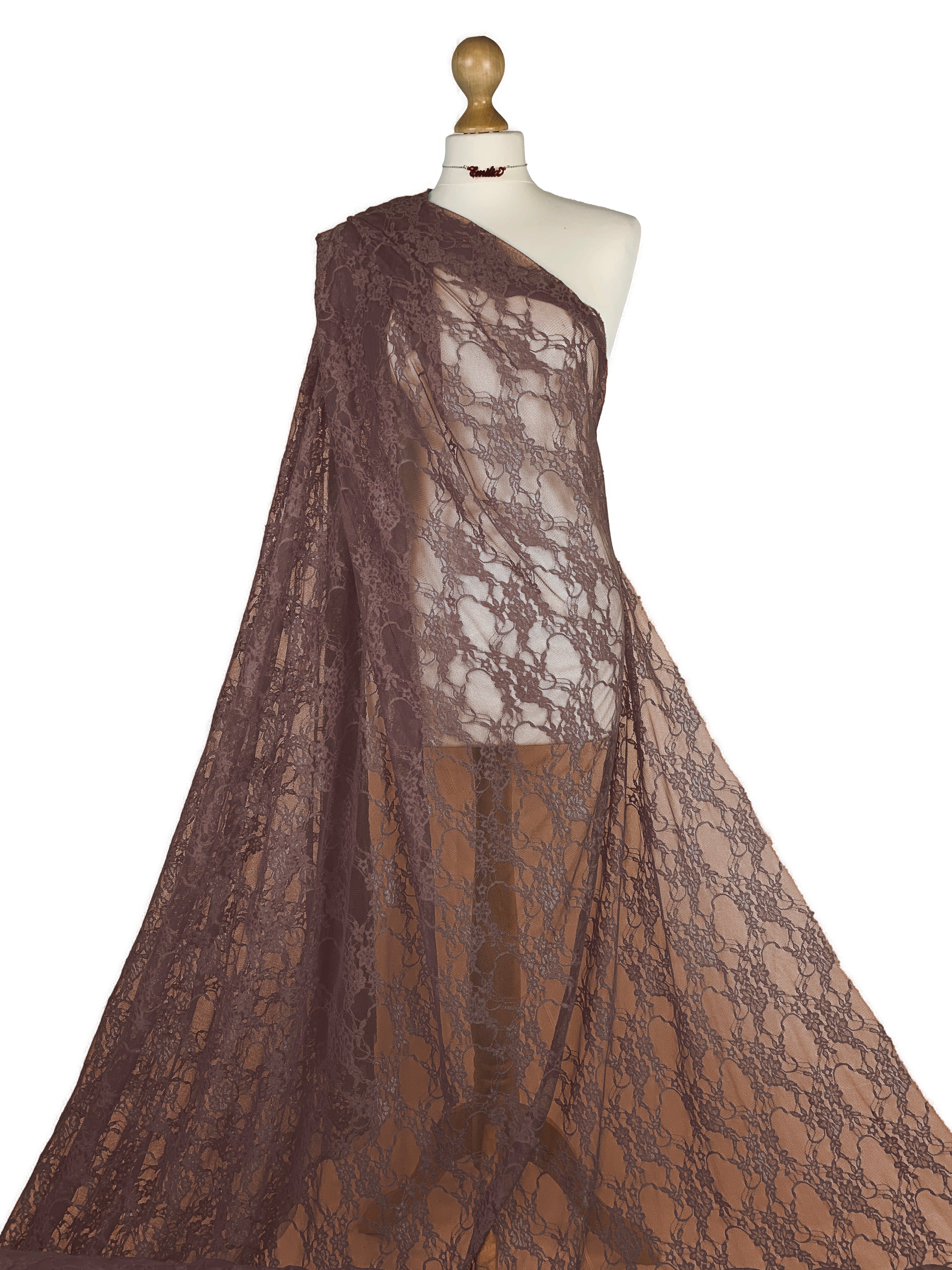 Buy mocca Floral Lace 4 Way stretch Fabric