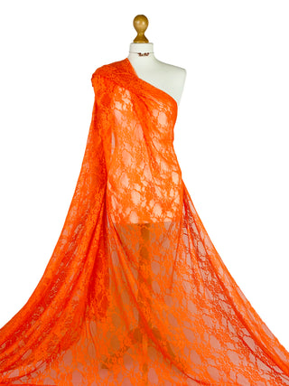Buy orange Floral Lace 4 Way stretch Fabric
