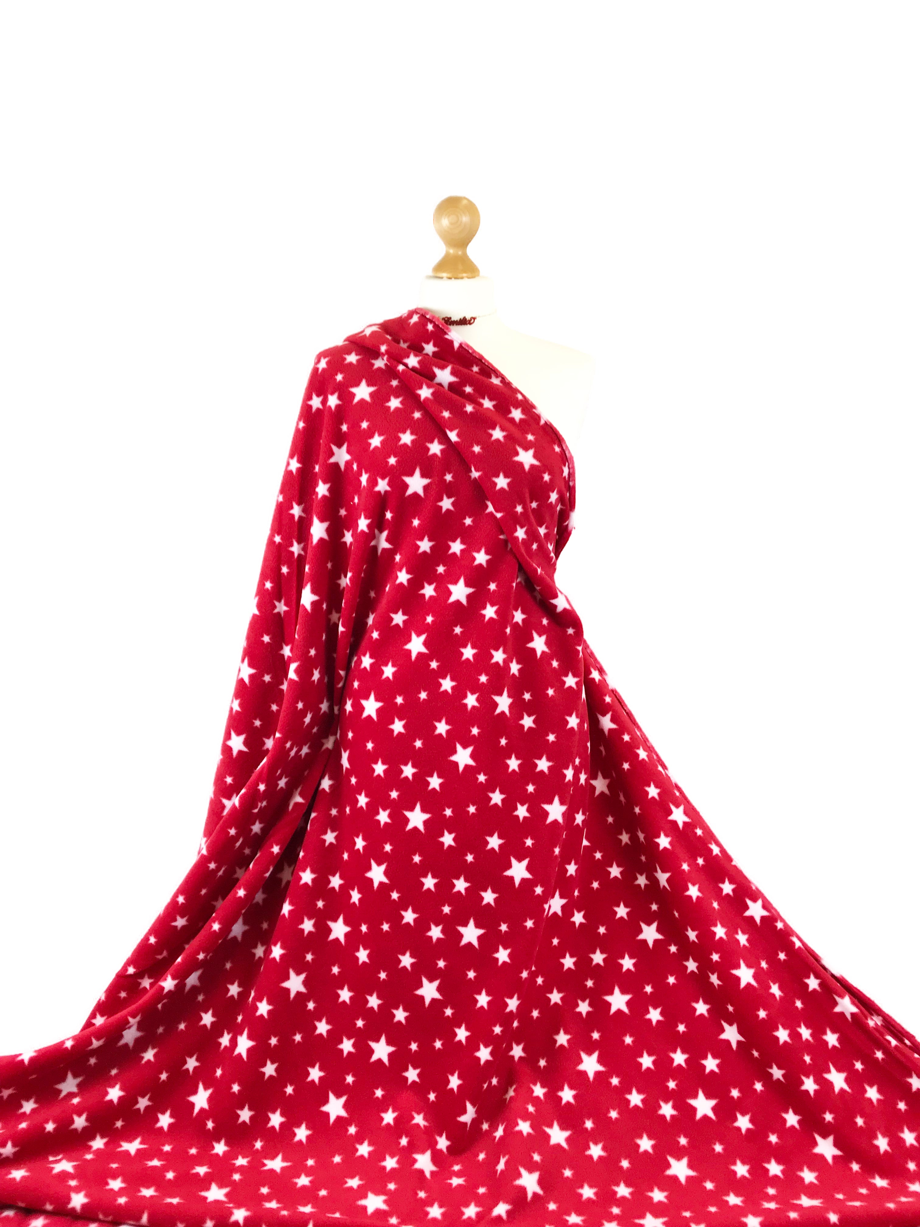 Buy red-stars Printed Polar Fleece Fabric Spots &amp; Stars Prints