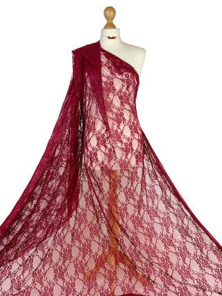 Buy red-wine Floral Lace 4 Way stretch Fabric