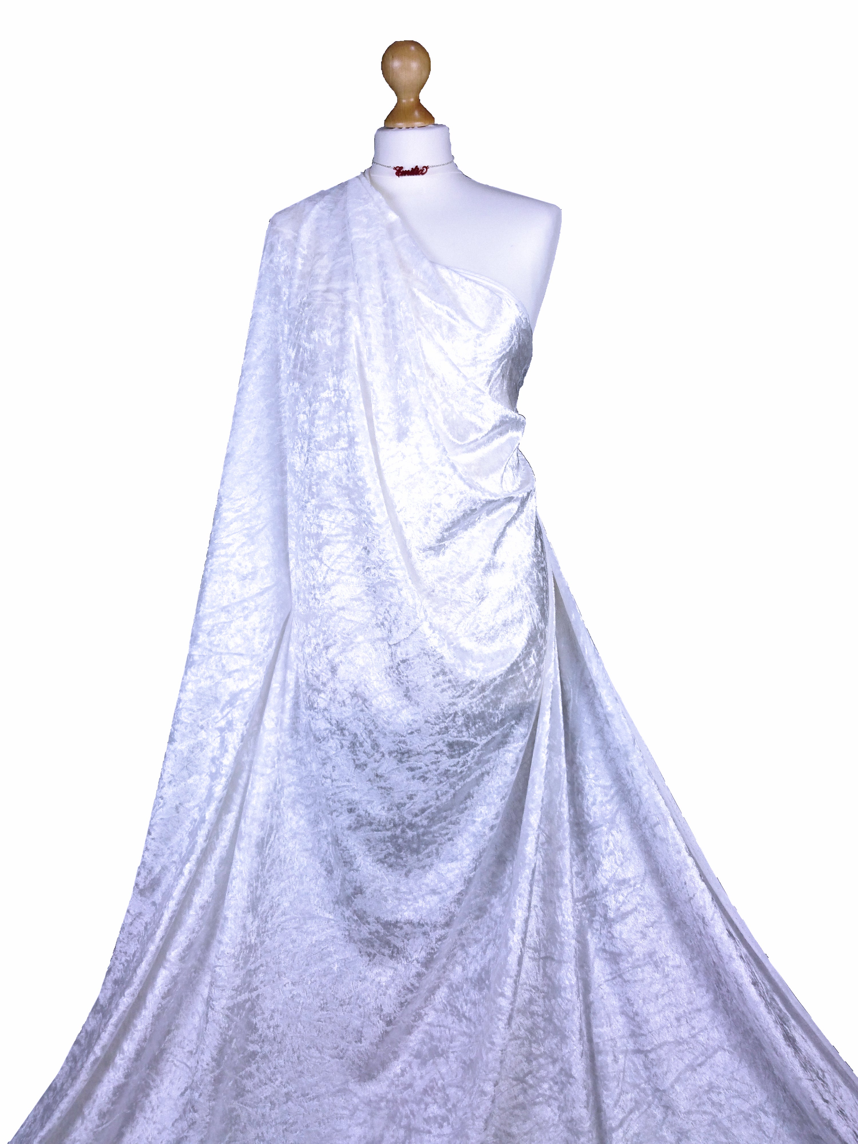 Buy white Crushed Velvet 2 Way Stretch Fabric