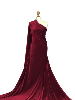 Buy red-wine Velour Velvet 4 Way Stretch Fabric